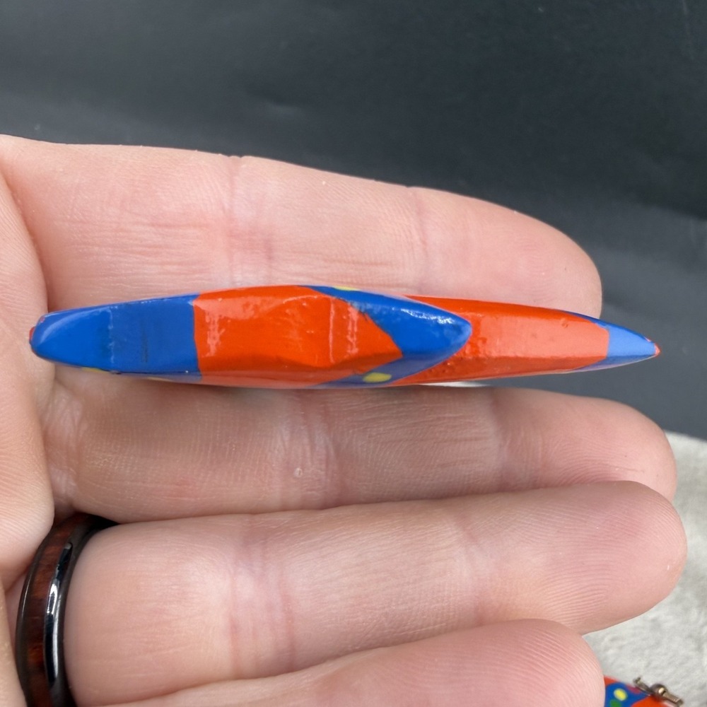 Vintage Fish Pierced Earrings Wood Painted Orange Blue Earrings Sea - Picture 3 of 7
